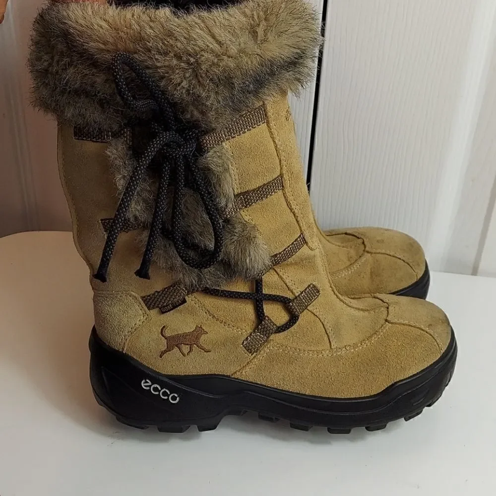 Ecco Gore-tex Fur Trim Sude Winter Boots Sz 35